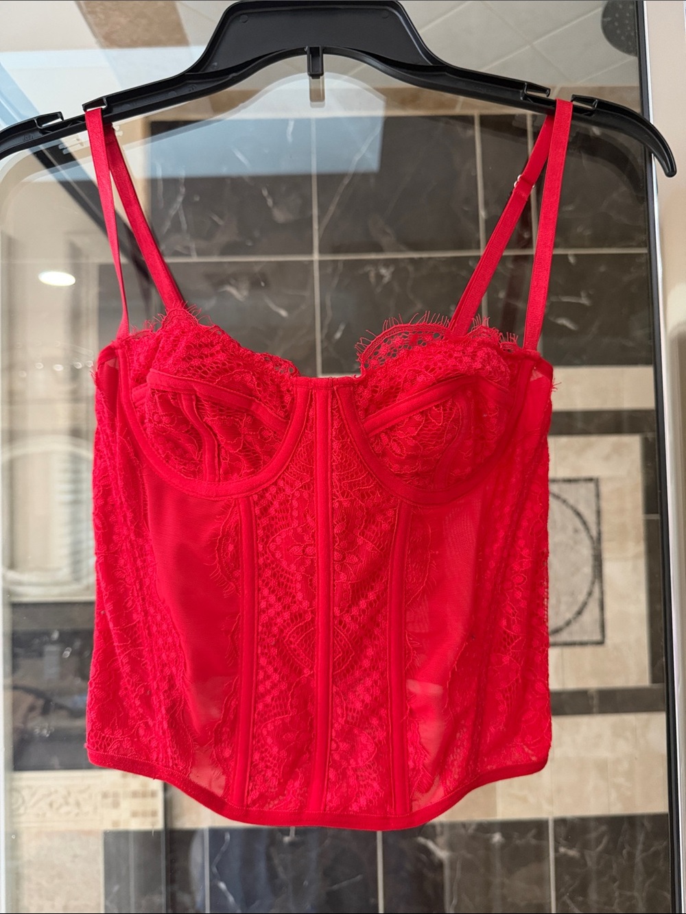 Red Lace Bustier Corset Top - Women Intimates